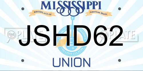 JSHD62 Mississippi License Plate