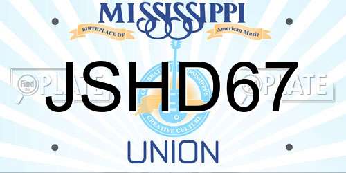 JSHD67 Mississippi License Plate