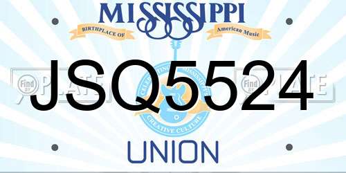 JSQ5524 Mississippi License Plate