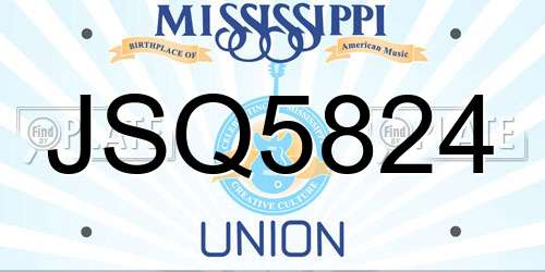 JSQ5824 Mississippi License Plate