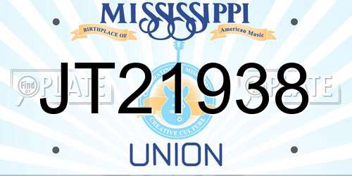 JT21938 Mississippi License Plate