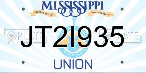 JT2I935 Mississippi License Plate