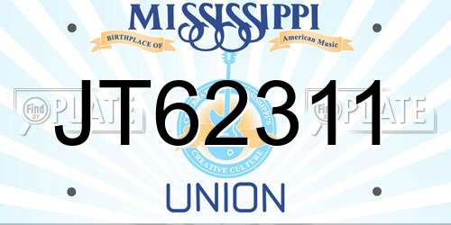 JT62311 Mississippi License Plate