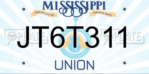 JT6T311 Mississippi License Plate