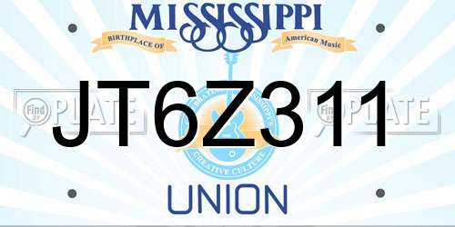 JT6Z311 Mississippi License Plate