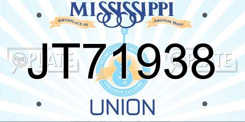 JT71938 Mississippi License Plate