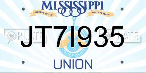 JT7I935 Mississippi License Plate