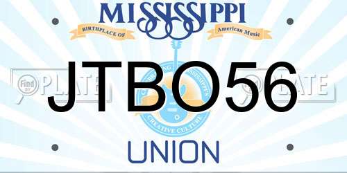 JTBO56 Mississippi License Plate