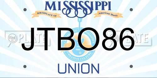 JTBO86 Mississippi License Plate