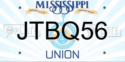 JTBQ56 Mississippi License Plate