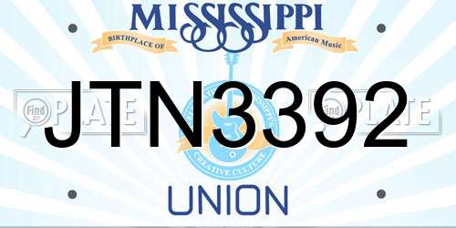 JTN3392 Mississippi License Plate