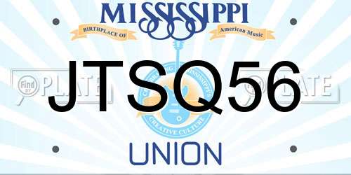 JTSQ56 Mississippi License Plate