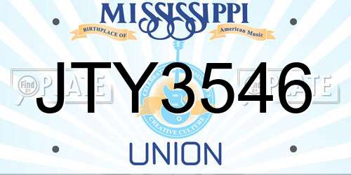 JTY3546 Mississippi License Plate