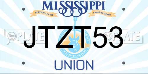 JTZT53 Mississippi License Plate