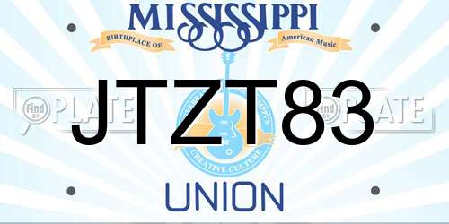 JTZT83 Mississippi License Plate