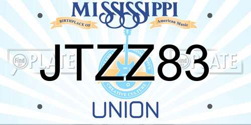JTZZ83 Mississippi License Plate
