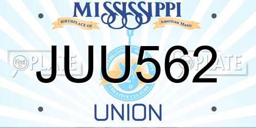 JUU562 Mississippi License Plate
