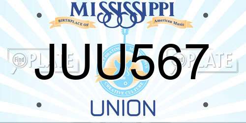 JUU567 Mississippi License Plate