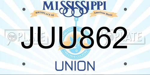 JUU862 Mississippi License Plate