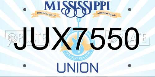 JUX7550 Mississippi License Plate