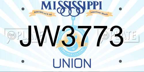 JW3773 Mississippi License Plate