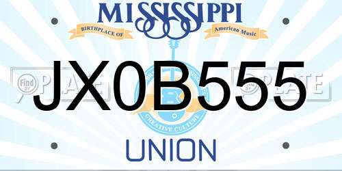 JX0B555 Mississippi License Plate