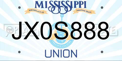 JX0S888 Mississippi License Plate