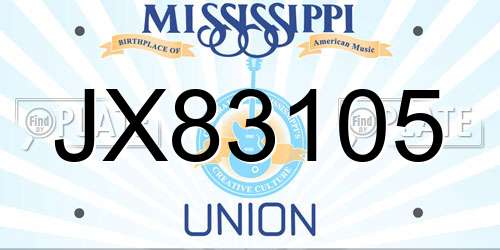 JX83105 Mississippi License Plate