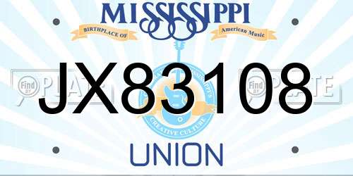 JX83108 Mississippi License Plate