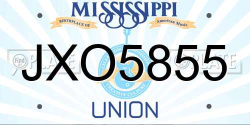JXO5855 Mississippi License Plate