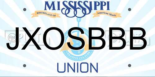 JXOSBBB Mississippi License Plate
