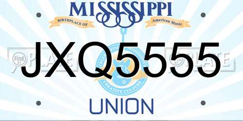 JXQ5555 Mississippi License Plate