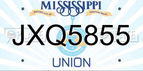JXQ5855 Mississippi License Plate
