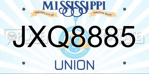 JXQ8885 Mississippi License Plate
