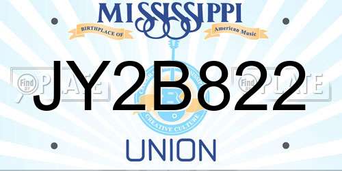 JY2B822 Mississippi License Plate