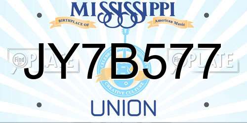 JY7B577 Mississippi License Plate