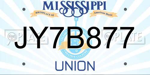 JY7B877 Mississippi License Plate