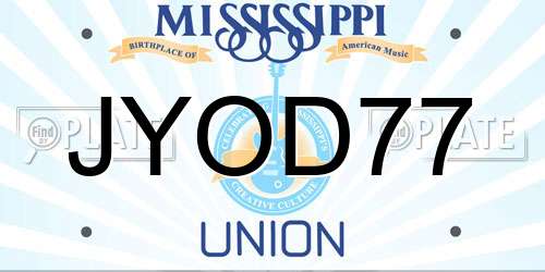 JYOD77 Mississippi License Plate