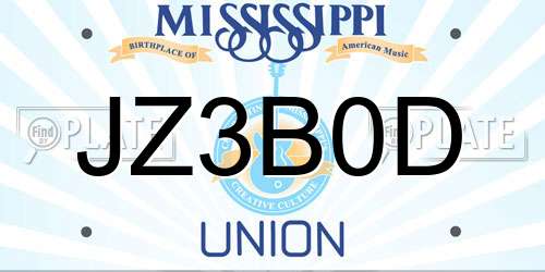 JZ3B0D Mississippi License Plate
