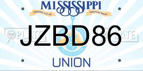 JZBD86 Mississippi License Plate