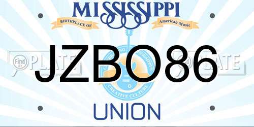 JZBO86 Mississippi License Plate