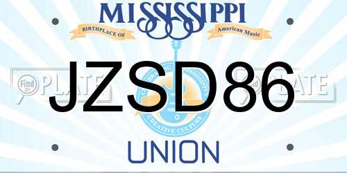 JZSD86 Mississippi License Plate