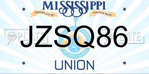 JZSQ86 Mississippi License Plate