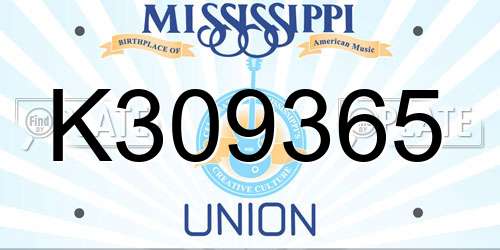 K309365 Mississippi License Plate