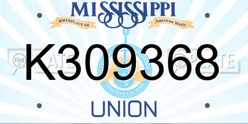 K309368 Mississippi License Plate