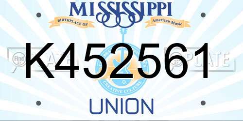 K452561 Mississippi License Plate