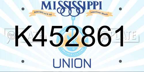 K452861 Mississippi License Plate