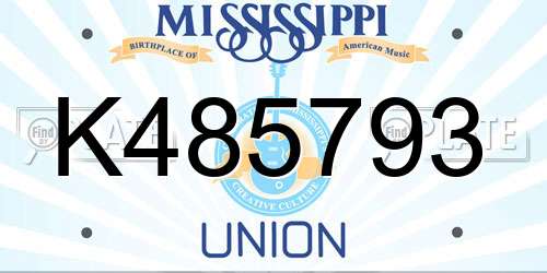 K485793 Mississippi License Plate