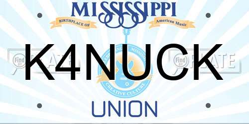 K4NUCK Mississippi License Plate