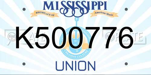 K500776 Mississippi License Plate